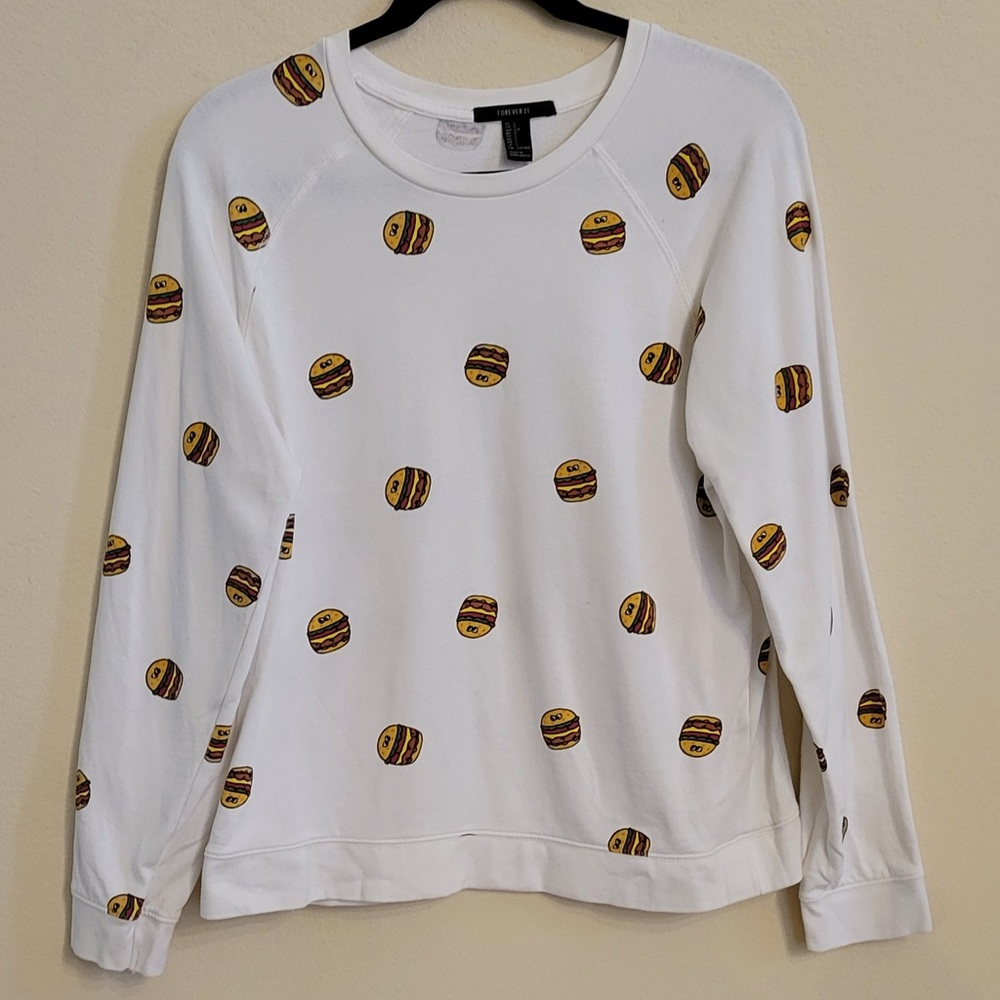 Hamburger Cheeseburger Cartoon Quirky Whimsical Sweatshirt Forever 21 Size L